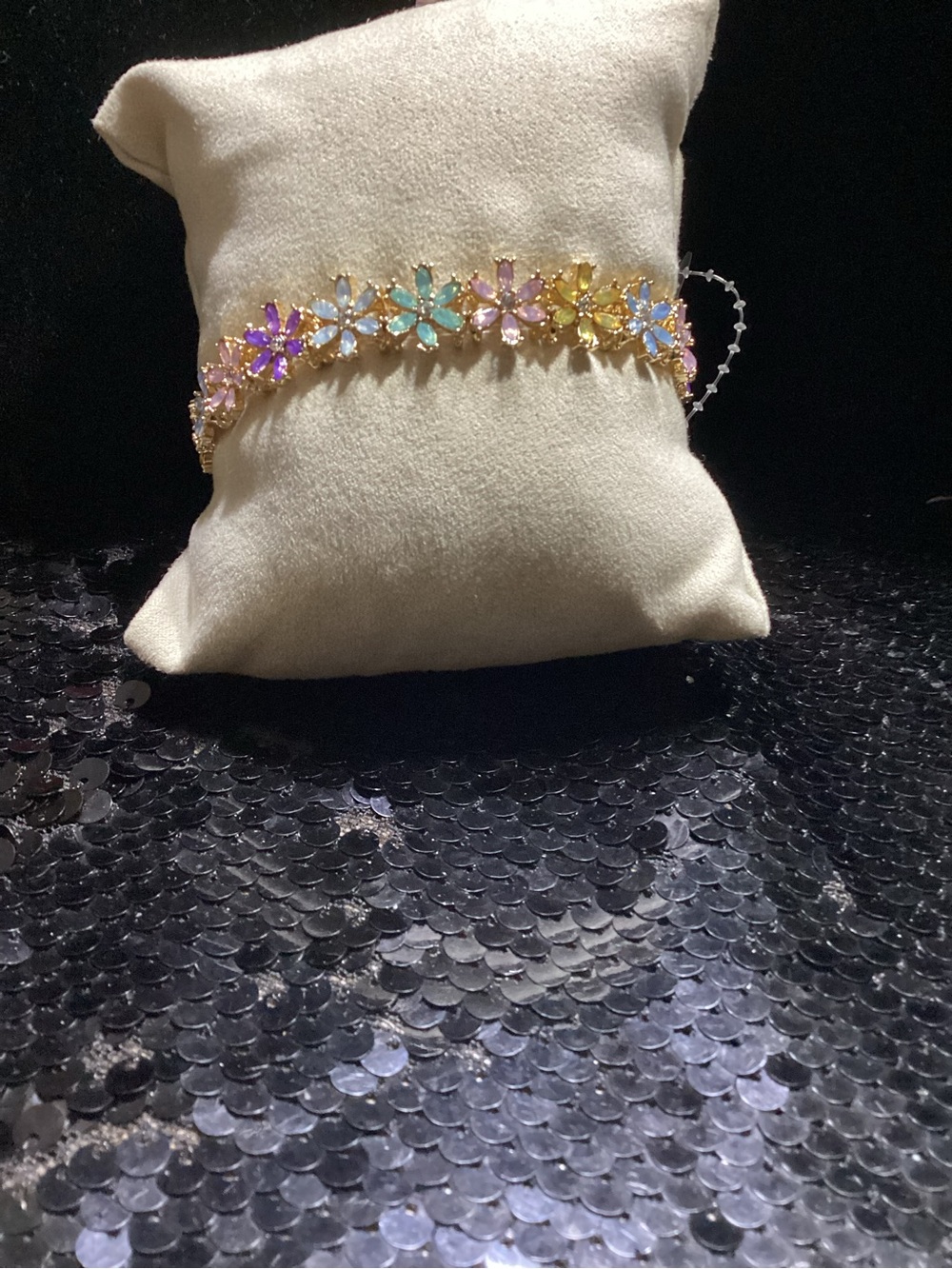 Pastel Multicolor Floral Crystal Bracelet - Gold Tone